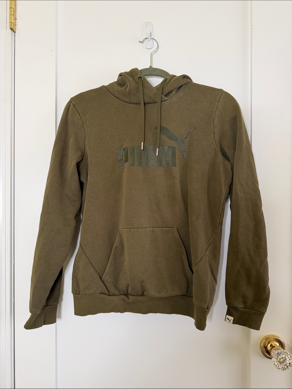 Puma Olive Green Women's Pullover Hoodie with Logo